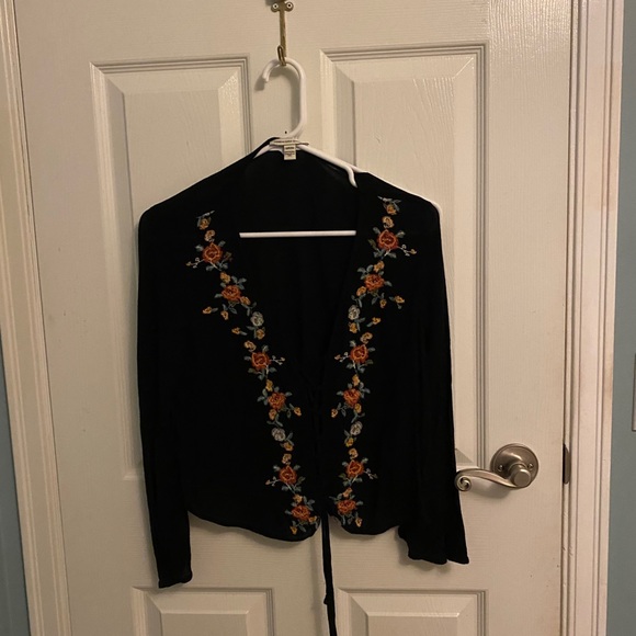 Black low cut tie blouse. - Picture 3 of 3